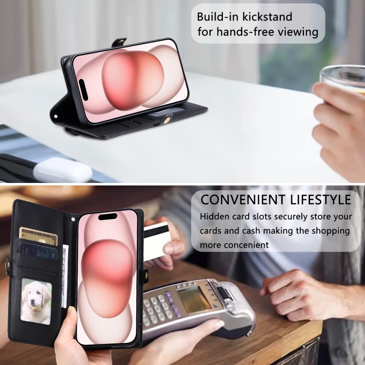 For iPhone 14 Wallet Multi-card Slot Leather Phone Case with Lanyard(Black) For iPhone 14 Wallet Multi-card Slot Leather Phone Case with Lanyard(Black)