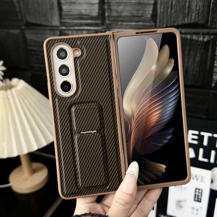 For Samsung Galaxy Z Fold5 5G Carbon Fiber Foldable Leather Phone Case with Stand(Brown) For Samsung Galaxy Z Fold5 5G Carbon Fiber Foldable Leather Phone Case with Stand(Brown)