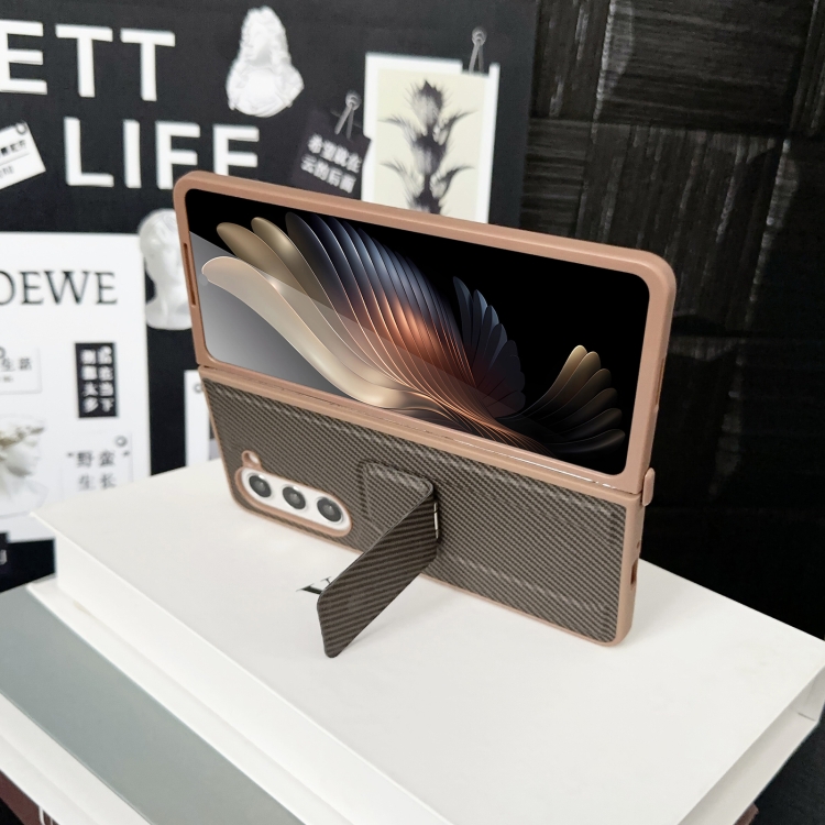 For Samsung Galaxy Z Fold5 5G Carbon Fiber Foldable Leather Phone Case with Stand(Brown) For Samsung Galaxy Z Fold5 5G Carbon Fiber Foldable Leather Phone Case with Stand(Brown)
