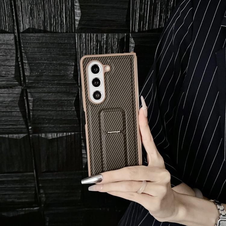 For Samsung Galaxy Z Fold5 5G Carbon Fiber Foldable Leather Phone Case with Stand(Brown) For Samsung Galaxy Z Fold5 5G Carbon Fiber Foldable Leather Phone Case with Stand(Brown)