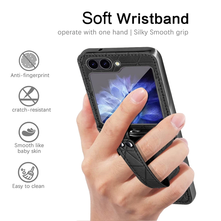 For Samsung Galaxy Z Flip6 Electroplating PC Hybrid PU Leather Phone Case with Wristband(Pink)