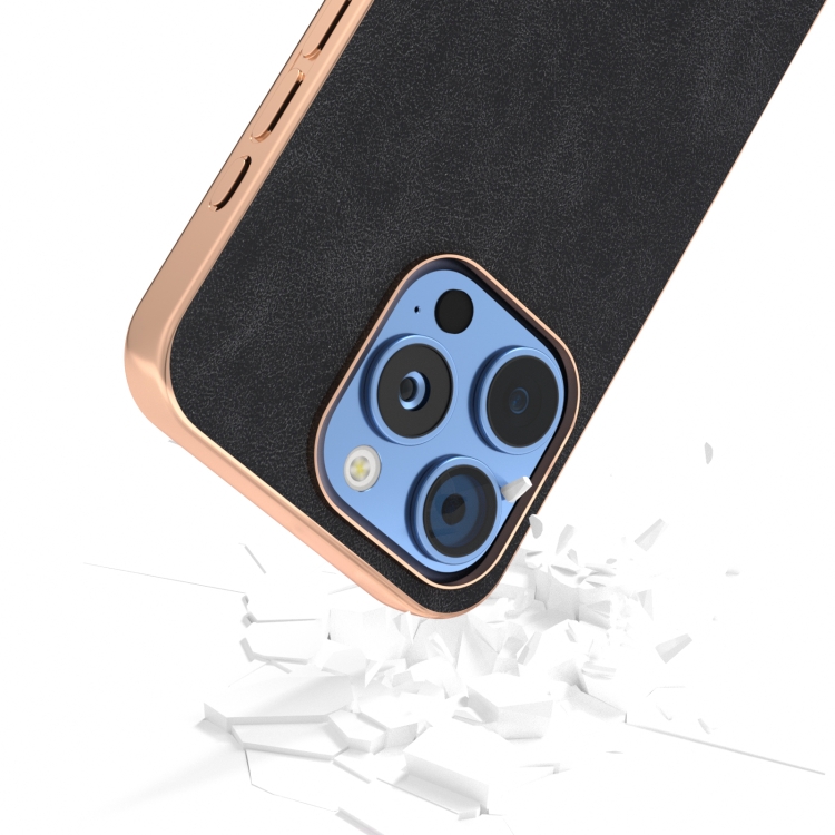 For iPhone 16 Pro Electroplated Frame PU Leather Full Coverage Phone Case(Black) For iPhone 16 Pro Electroplated Frame PU Leather Full Coverage Phone Case(Black)