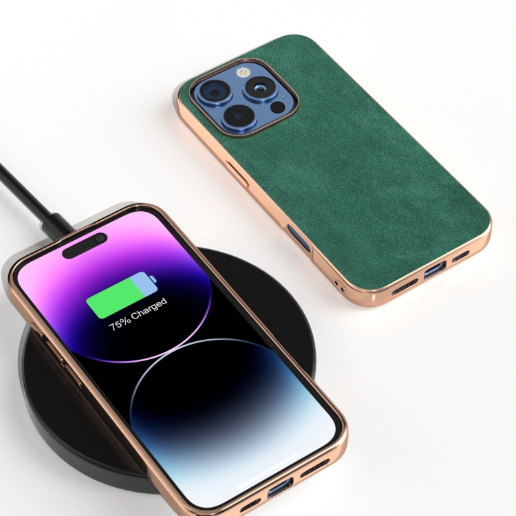 For iPhone 16 Plus Electroplated Frame PU Leather Full Coverage Phone Case(Green) For iPhone 16 Plus Electroplated Frame PU Leather Full Coverage Phone Case(Green)