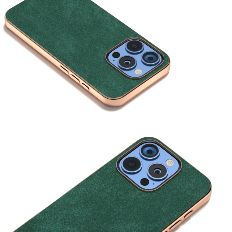 For iPhone 16 Plus Electroplated Frame PU Leather Full Coverage Phone Case(Green) For iPhone 16 Plus Electroplated Frame PU Leather Full Coverage Phone Case(Green)