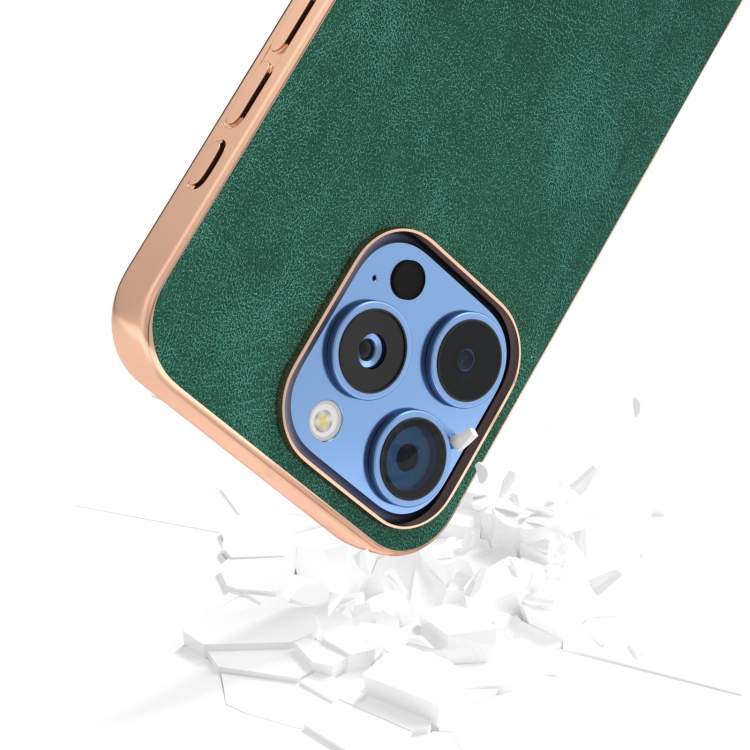For iPhone 16 Plus Electroplated Frame PU Leather Full Coverage Phone Case(Green) For iPhone 16 Plus Electroplated Frame PU Leather Full Coverage Phone Case(Green)