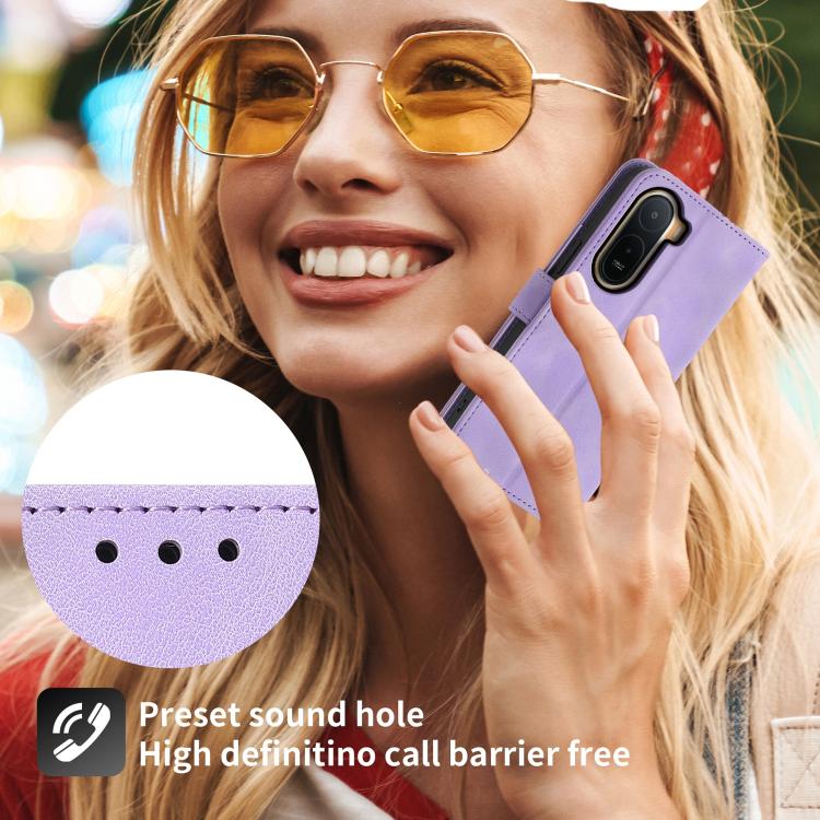 For Redmi A7 Pro 4G / 5G 171mm / Poco C85x 5G Skin Feel Flowers Embossed Wallet Leather Phone Case(Purple)