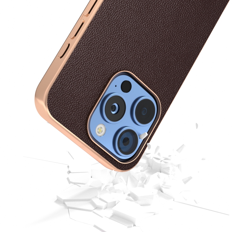 For iPhone 16 Pro ABEEL Electroplated Frame Genuine Leather Elegant Phone Case(Coffee) For iPhone 16 Pro ABEEL Electroplated Frame Genuine Leather Elegant Phone Case(Coffee)