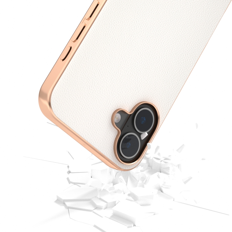 For iPhone 16 ABEEL Electroplated Frame Genuine Leather Elegant Phone Case(White) For iPhone 16 ABEEL Electroplated Frame Genuine Leather Elegant Phone Case(White)