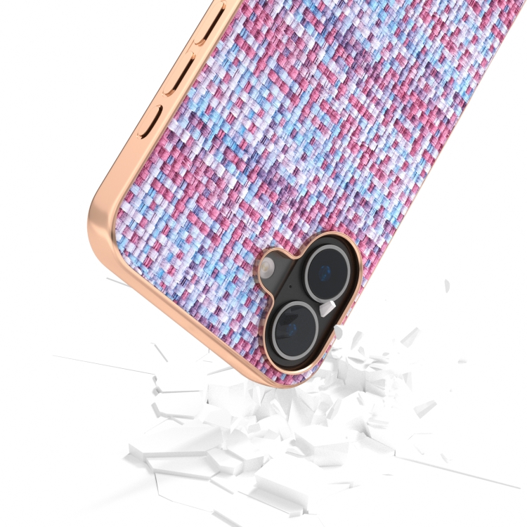 For iPhone 16 Plus Electroplated Frame Color Lattice Texture PU Phone Case(Purple) For iPhone 16 Plus Electroplated Frame Color Lattice Texture PU Phone Case(Purple)