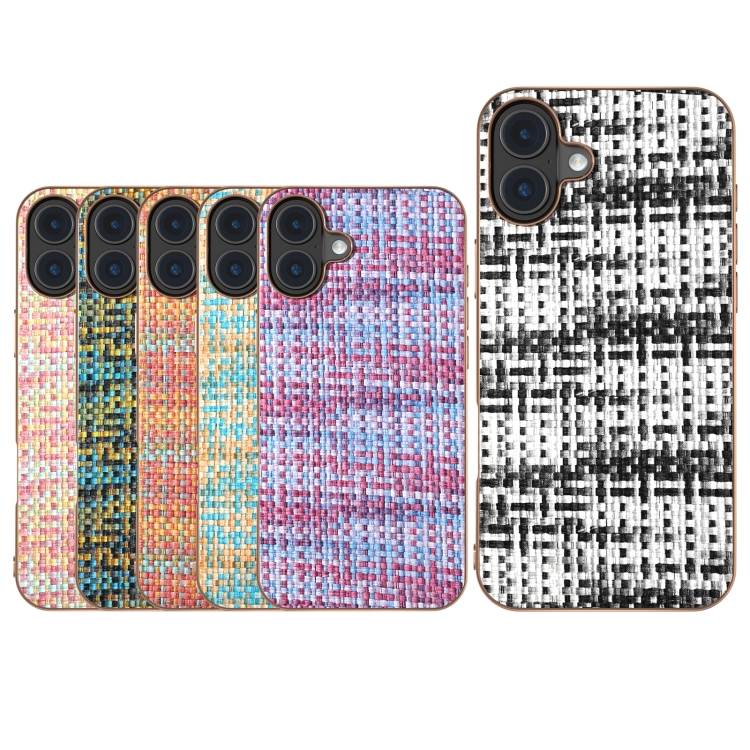 For iPhone 16 Plus Electroplated Frame Color Lattice Texture PU Phone Case(Purple) For iPhone 16 Plus Electroplated Frame Color Lattice Texture PU Phone Case(Purple)