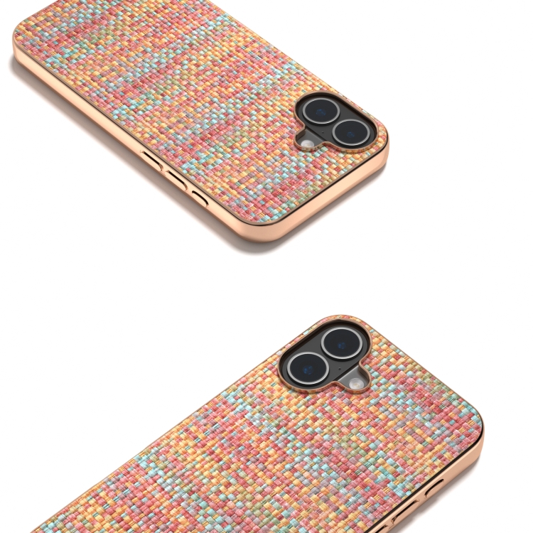 For iPhone 16 Electroplated Frame Color Lattice Texture PU Phone Case(Tangerine) For iPhone 16 Electroplated Frame Color Lattice Texture PU Phone Case(Tangerine)