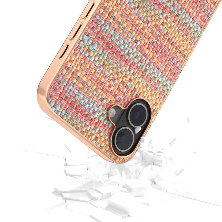 For iPhone 16 Electroplated Frame Color Lattice Texture PU Phone Case(Tangerine) For iPhone 16 Electroplated Frame Color Lattice Texture PU Phone Case(Tangerine)