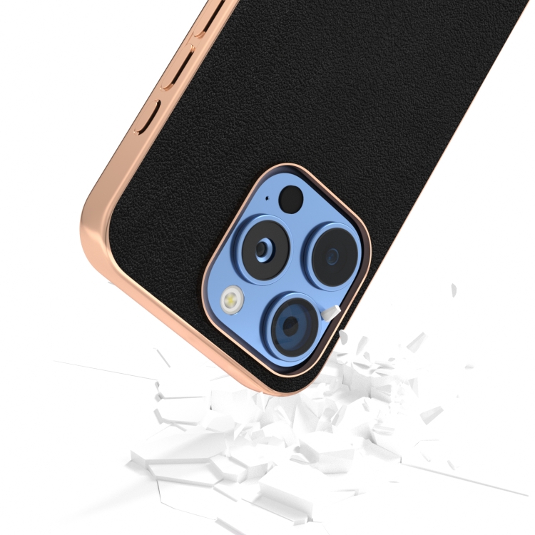 For iPhone 16 Pro Max ABEEL Electroplating Frame Genuine Leather Wave Phone Case(Black) For iPhone 16 Pro Max ABEEL Electroplating Frame Genuine Leather Wave Phone Case(Black)