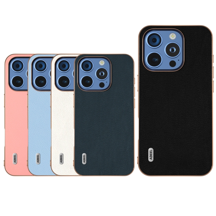 For iPhone 16 Pro Max ABEEL Electroplating Frame Genuine Leather Wave Phone Case(Black) For iPhone 16 Pro Max ABEEL Electroplating Frame Genuine Leather Wave Phone Case(Black)