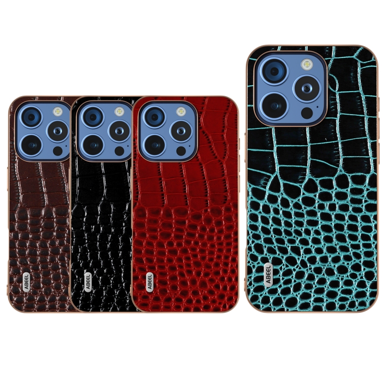 For iPhone 16 Pro ABEEL Electroplated Frame Genuine Leather Crocodile Pattern Phone Case(Black) For iPhone 16 Pro ABEEL Electroplated Frame Genuine Leather Crocodile Pattern Phone Case(Black)