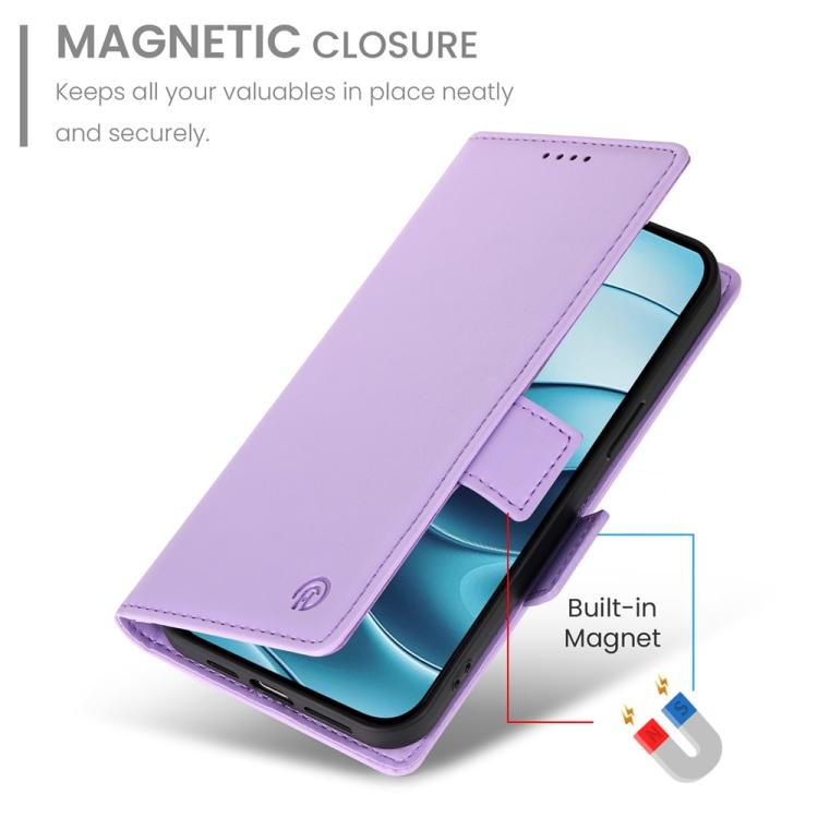 For Redmi Note 14 4G 163.25mm Global Side Buckle Magnetic Frosted Leather Phone Case(Purple)