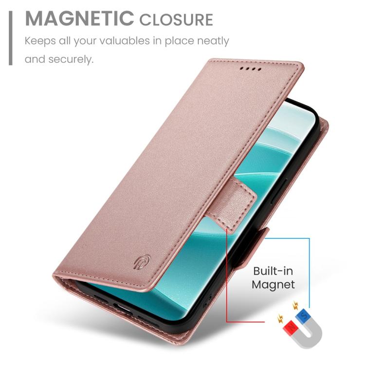 For Redmi Note 14 Pro 4G Side Buckle Magnetic Frosted Leather Phone Case(Rose Gold)