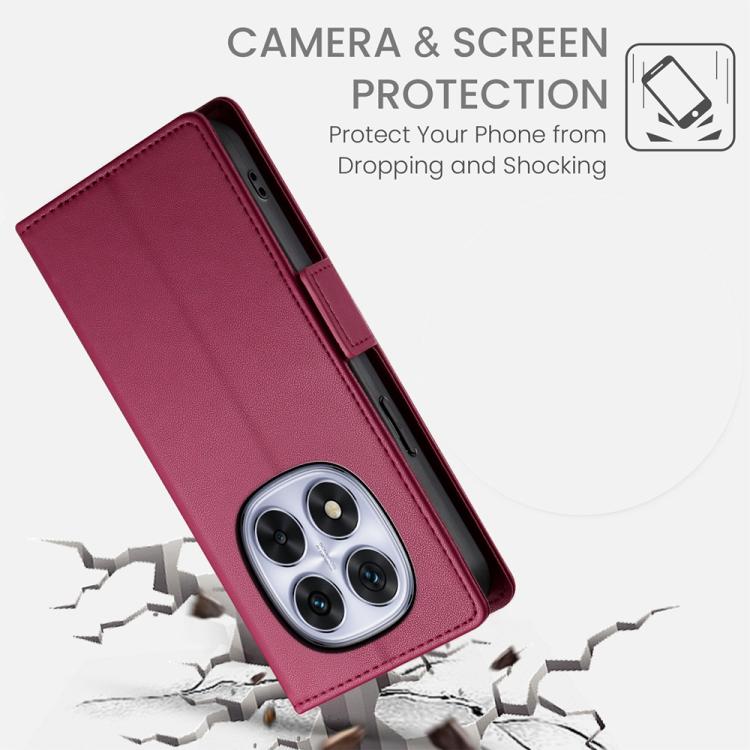 For Redmi Note 14 4G 164.84mm Side Buckle Magnetic Frosted Leather Phone Case(Wine Red)