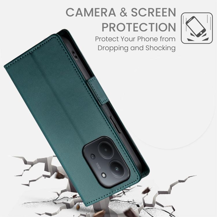 For Redmi 15C EU 173mm / Poco C85 5G Side Buckle Magnetic Frosted Leather Phone Case(Dark Green)