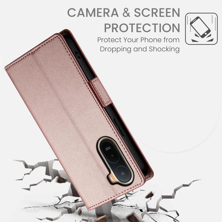 For Redmi A7 Pro 171mm / Poco C85x 5G Side Buckle Magnetic Frosted Leather Phone Case(Rose Gold)