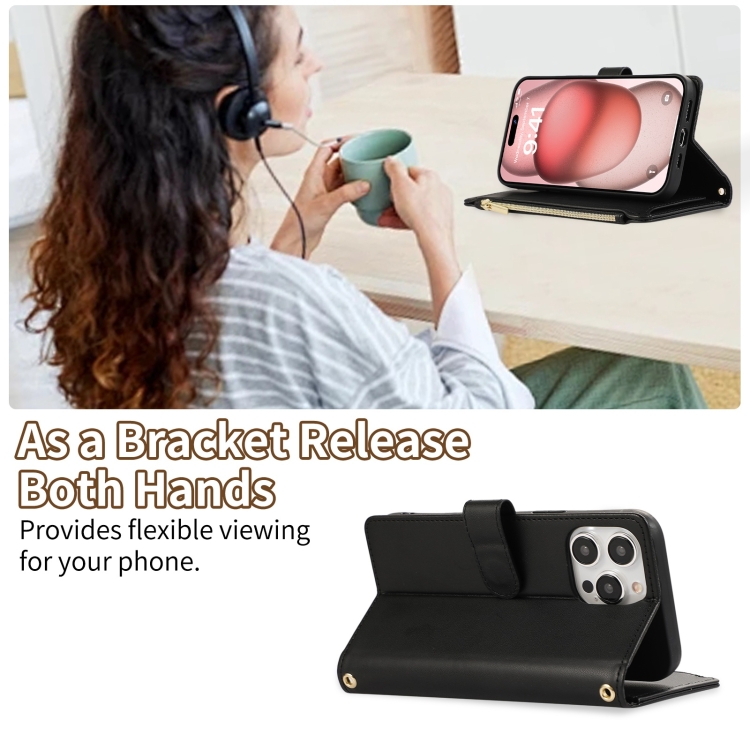 For iPhone 15 Pro Rhombic Zipper Wallet Leather Phone Case(Black) For iPhone 15 Pro Rhombic Zipper Wallet Leather Phone Case(Black)