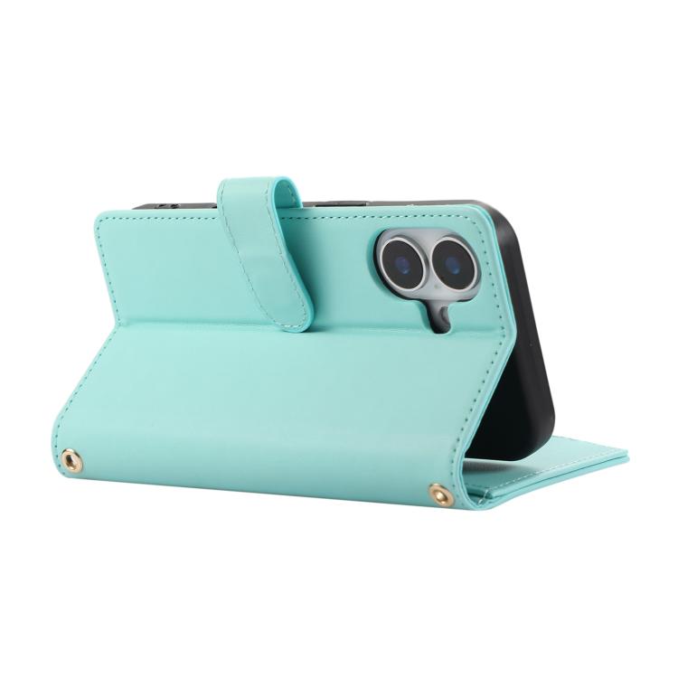 For iPhone 16 Plus Rhombic Zipper Wallet Leather Phone Case(Cyan) For iPhone 16 Plus Rhombic Zipper Wallet Leather Phone Case(Cyan)