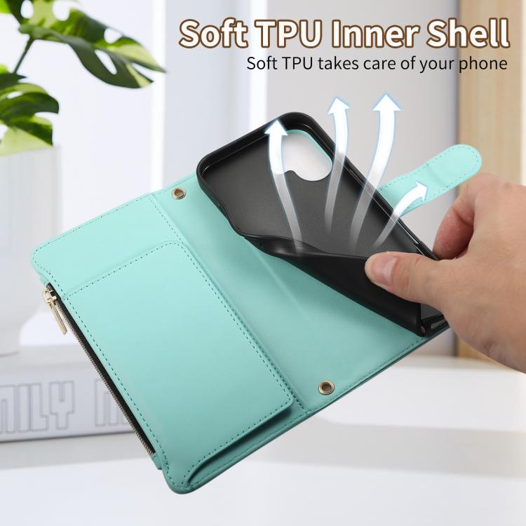 For iPhone 16 Plus Rhombic Zipper Wallet Leather Phone Case(Cyan) For iPhone 16 Plus Rhombic Zipper Wallet Leather Phone Case(Cyan)