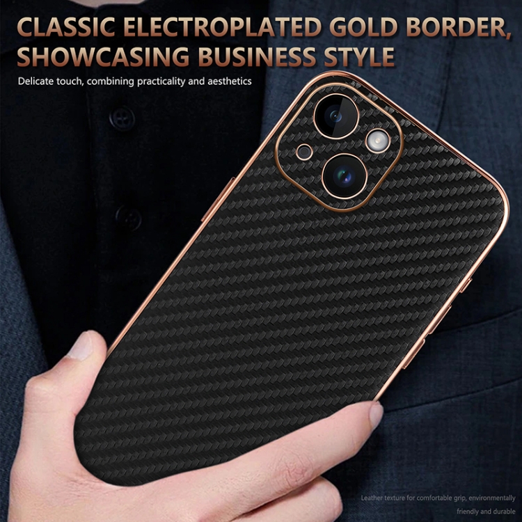 For iPhone 15 Plus AZNS Electroplated Edge Carbon Fiber Texture Phone Case(Green)