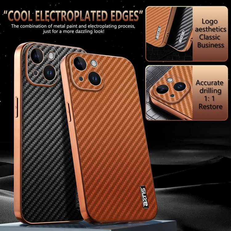 For iPhone 14 Plus AZNS Electroplated Edge Carbon Fiber Texture Phone Case(Blue) For iPhone 14 Plus AZNS Electroplated Edge Carbon Fiber Texture Phone Case(Blue)