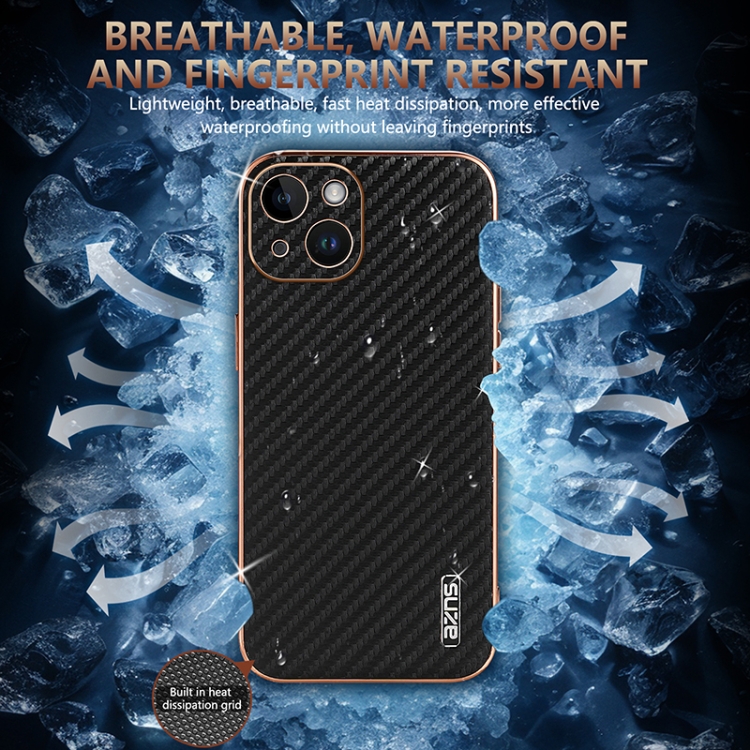 For iPhone 14 Plus AZNS Electroplated Edge Carbon Fiber Texture Phone Case(Blue) For iPhone 14 Plus AZNS Electroplated Edge Carbon Fiber Texture Phone Case(Blue)