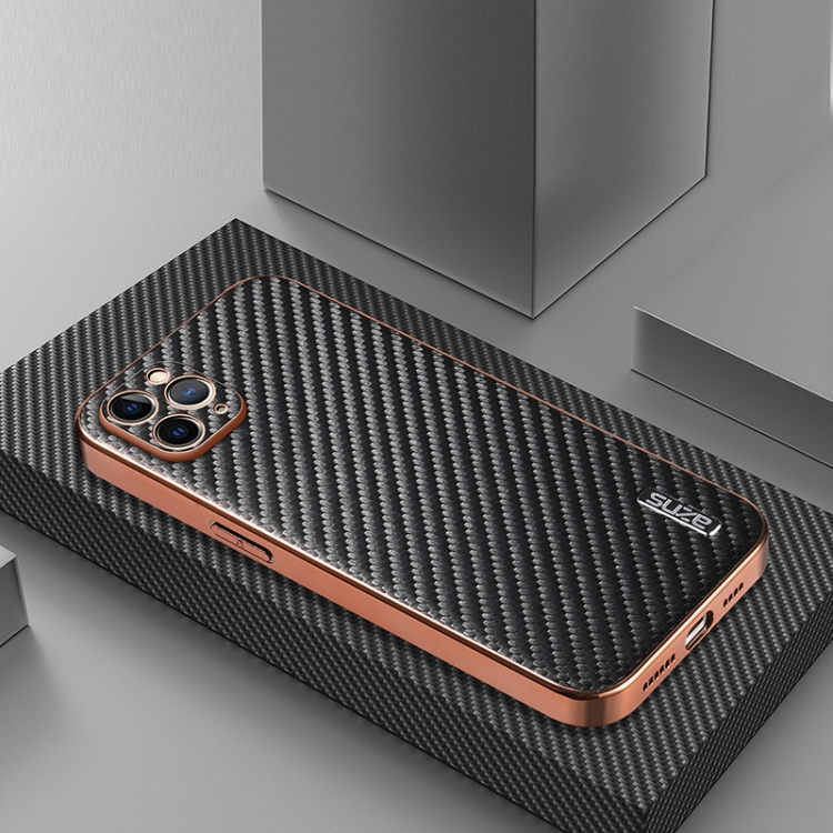For iPhone 11 Pro AZNS Electroplated Edge Carbon Fiber Texture Phone Case(Black) For iPhone 11 Pro AZNS Electroplated Edge Carbon Fiber Texture Phone Case(Black)
