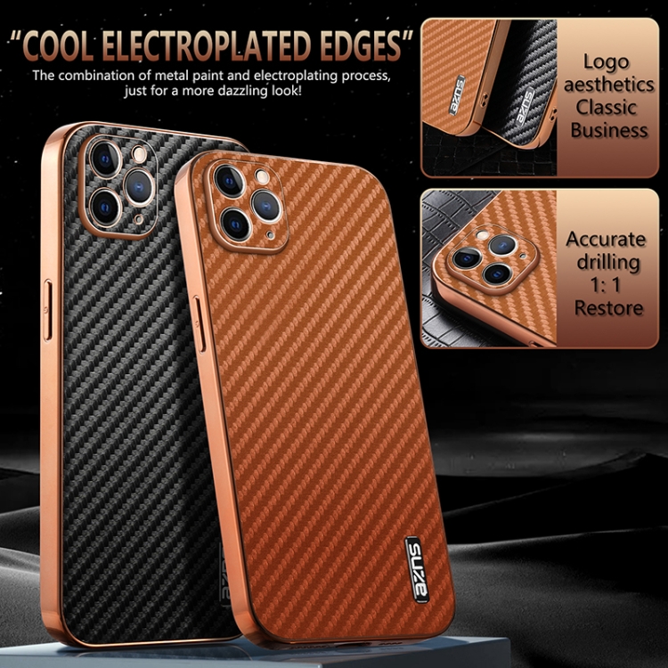 For iPhone 11 Pro AZNS Electroplated Edge Carbon Fiber Texture Phone Case(Black) For iPhone 11 Pro AZNS Electroplated Edge Carbon Fiber Texture Phone Case(Black)