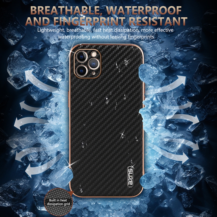 For iPhone 11 Pro AZNS Electroplated Edge Carbon Fiber Texture Phone Case(Black) For iPhone 11 Pro AZNS Electroplated Edge Carbon Fiber Texture Phone Case(Black)