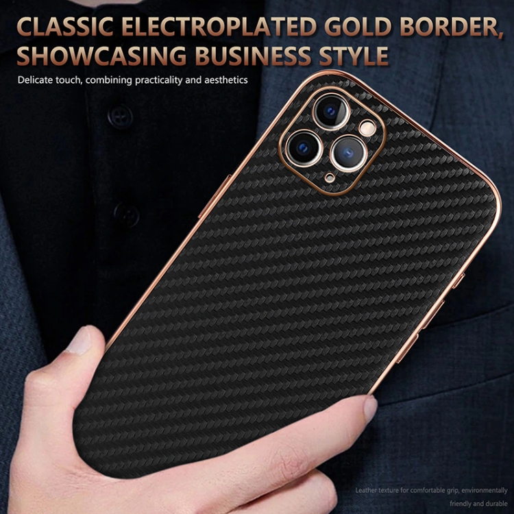 For iPhone 11 Pro AZNS Electroplated Edge Carbon Fiber Texture Phone Case(Black) For iPhone 11 Pro AZNS Electroplated Edge Carbon Fiber Texture Phone Case(Black)