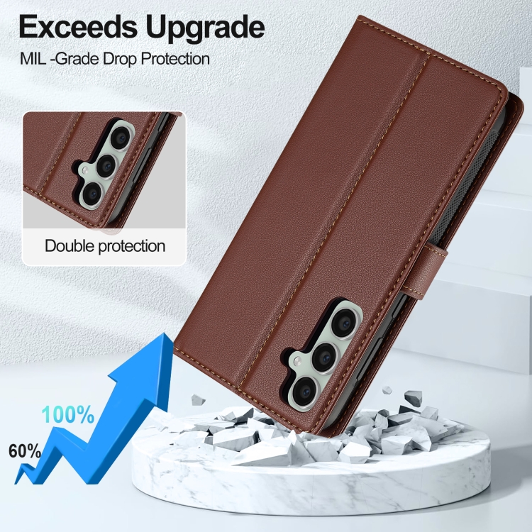 For Samsung Galaxy S24+ 5G LC.IMEEKE L2 Series Detachable Magsafe PU Phone Case with Lanyard(Brown)