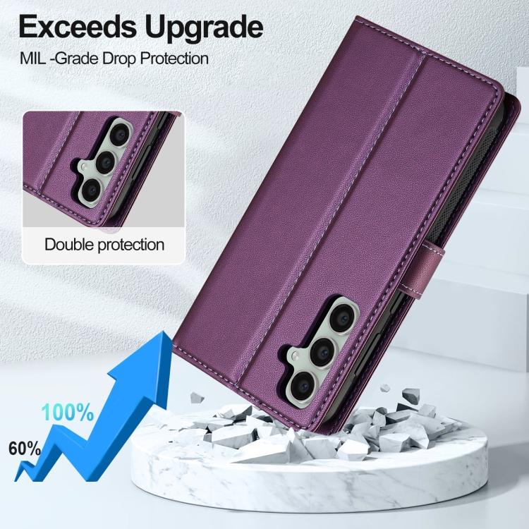 For Samsung Galaxy S24 FE 5G LC.IMEEKE L2 Series Detachable Magsafe PU Phone Case with Lanyard(Purple)