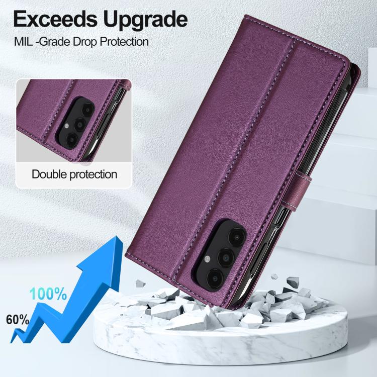 For Samsung Galaxy S25 5G LC.IMEEKE L2 Series Detachable Magsafe PU Phone Case with Lanyard(Purple)