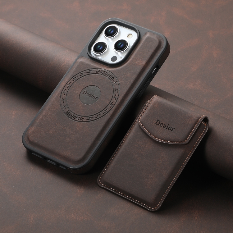 For iPhone 16 Pro Denior D19 Skin Feel MagSafe Detachable Card Slot Phone Case(Brown) For iPhone 16 Pro Denior D19 Skin Feel MagSafe Detachable Card Slot Phone Case(Brown)