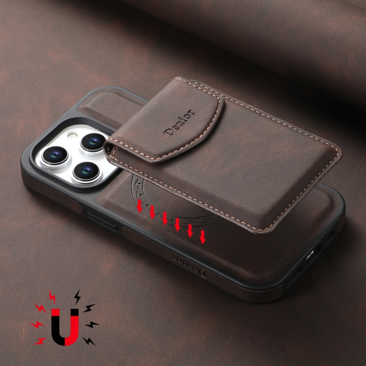 For iPhone 16 Pro Denior D19 Skin Feel MagSafe Detachable Card Slot Phone Case(Brown) For iPhone 16 Pro Denior D19 Skin Feel MagSafe Detachable Card Slot Phone Case(Brown)