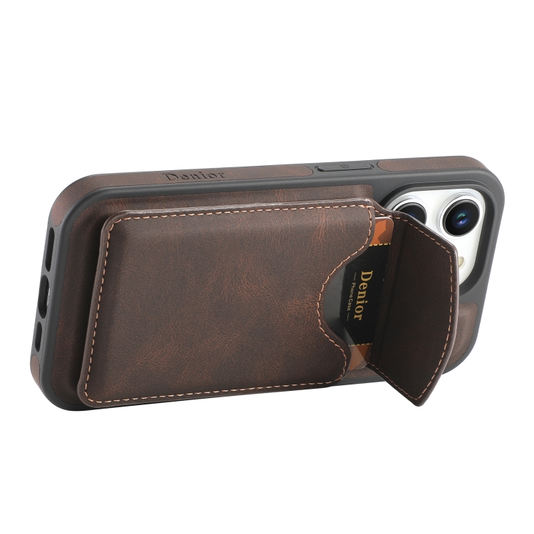 For iPhone 16 Pro Denior D19 Skin Feel MagSafe Detachable Card Slot Phone Case(Brown) For iPhone 16 Pro Denior D19 Skin Feel MagSafe Detachable Card Slot Phone Case(Brown)