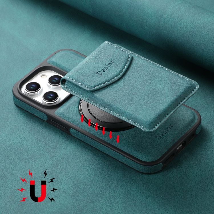 For iPhone 16 Pro Denior D20 Skin Feel MagSafe Holder Detachable Card Slot Phone Case(Blue) For iPhone 16 Pro Denior D20 Skin Feel MagSafe Holder Detachable Card Slot Phone Case(Blue)