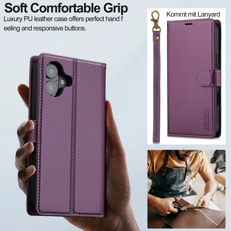 For iPhone 16 LC.IMEEKE L2 Series Detachable Magsafe PU Phone Case with Lanyard(Purple) For iPhone 16 LC.IMEEKE L2 Series Detachable Magsafe PU Phone Case with Lanyard(Purple)