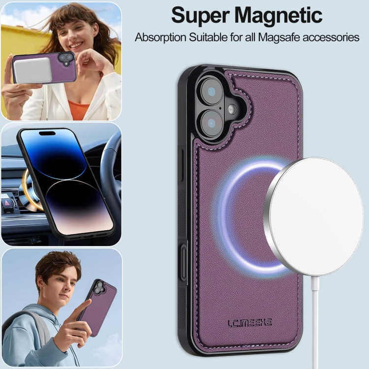 For iPhone 16 LC.IMEEKE L2 Series Detachable Magsafe PU Phone Case with Lanyard(Purple) For iPhone 16 LC.IMEEKE L2 Series Detachable Magsafe PU Phone Case with Lanyard(Purple)