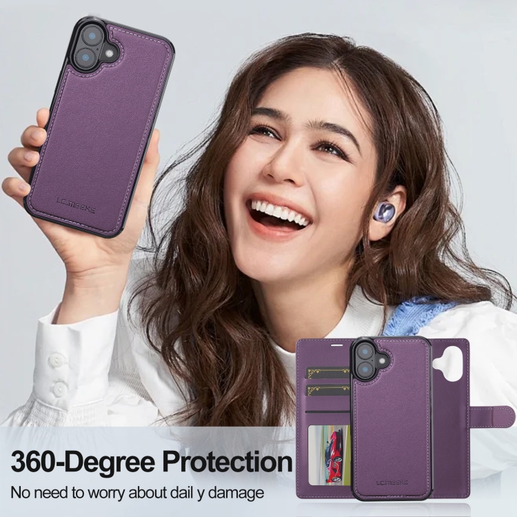 For iPhone 16 LC.IMEEKE L2 Series Detachable Magsafe PU Phone Case with Lanyard(Purple) For iPhone 16 LC.IMEEKE L2 Series Detachable Magsafe PU Phone Case with Lanyard(Purple)
