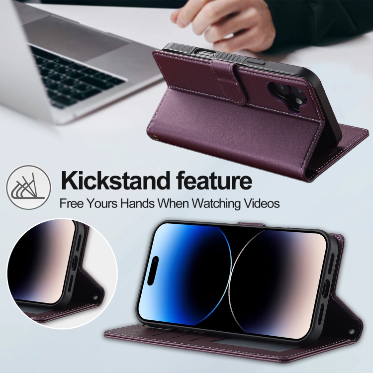 For iPhone 16 LC.IMEEKE L2 Series Detachable Magsafe PU Phone Case with Lanyard(Purple) For iPhone 16 LC.IMEEKE L2 Series Detachable Magsafe PU Phone Case with Lanyard(Purple)
