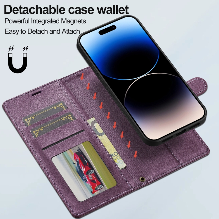For iPhone 16 LC.IMEEKE L2 Series Detachable Magsafe PU Phone Case with Lanyard(Purple) For iPhone 16 LC.IMEEKE L2 Series Detachable Magsafe PU Phone Case with Lanyard(Purple)