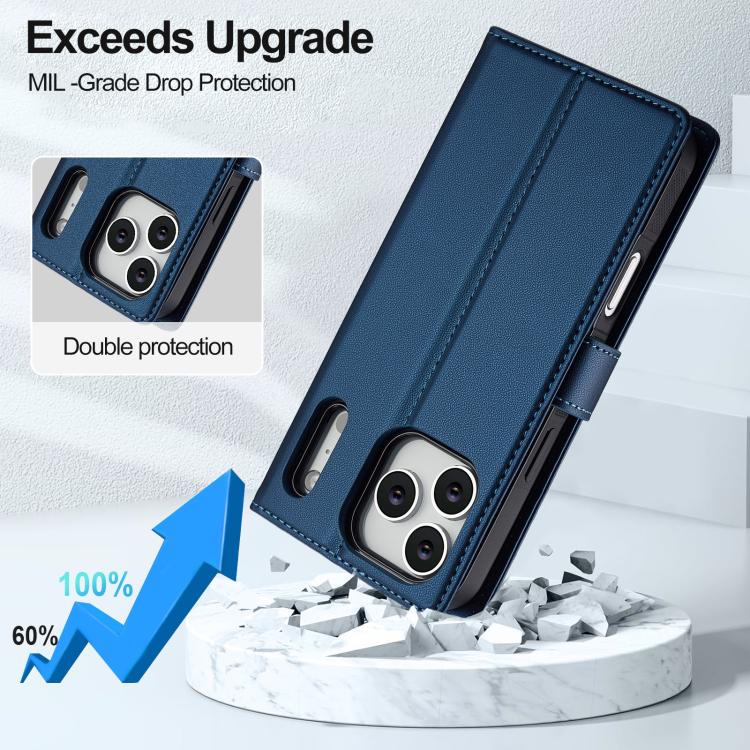 For iPhone 17 Pro Max LC.IMEEKE L2 Series Detachable Magsafe PU Phone Case with Lanyard(Blue) - 3