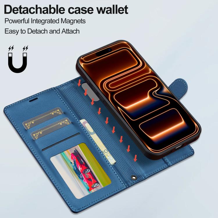 For iPhone 17 Pro Max LC.IMEEKE L2 Series Detachable Magsafe PU Phone Case with Lanyard(Blue) - 4
