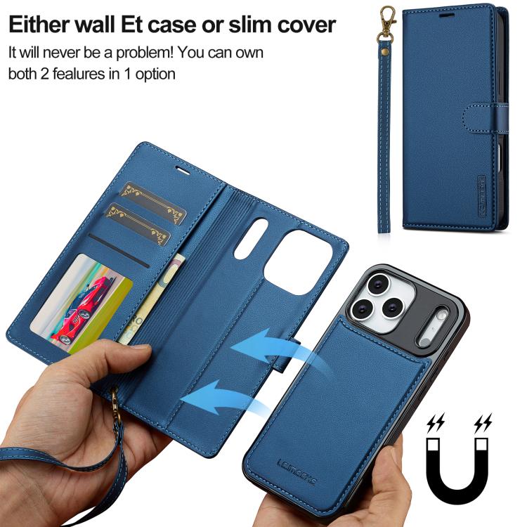 For iPhone 17 Pro Max LC.IMEEKE L2 Series Detachable Magsafe PU Phone Case with Lanyard(Blue) - 6