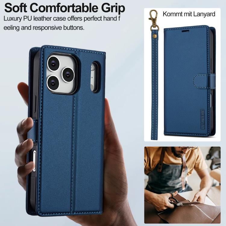 For iPhone 17 Pro Max LC.IMEEKE L2 Series Detachable Magsafe PU Phone Case with Lanyard(Blue) - 8